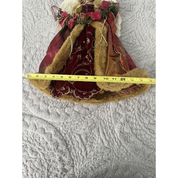Vtg Christmas Angel Tree Topper Burgundy Gold Faux Fur Coat 16" - Picture 6 of 10